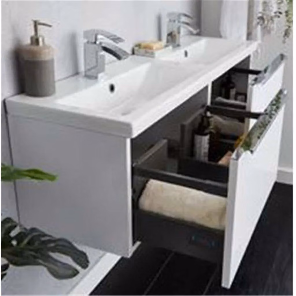 Clifton Gloss White Wall Mounted Bathroom Unit and Ceramic Basin W: 60 cm, D: 35.5 cm, H: 37.5 cm – 2
