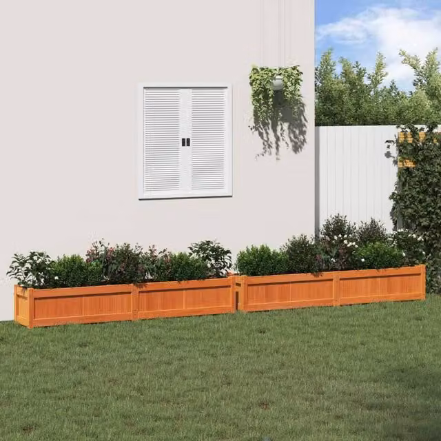 Berkfield Home Garden Wax Brown Solid Wood Pine Planter Tub, 2 Pack