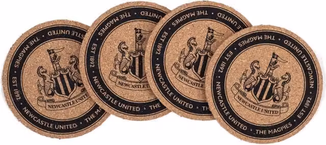 Newcastle United FC Crest Round Cork Coaster Set of 4 in Brown and Black