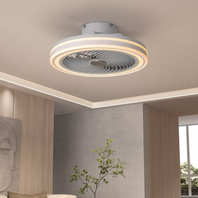 Livingandhome Modern White LED Ceiling Fan with Remote Control and Acrylic Blades
