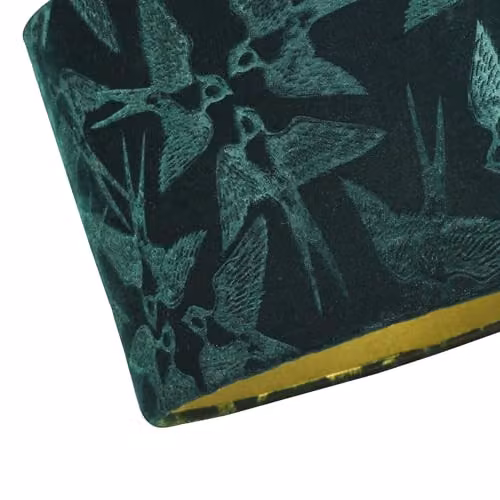 Happy Homewares Bird Decorated Dark Green Velvet Fabric Cylinder Lamp Shade with Inner Cotton Lining, Diameter: 25 cm – 2