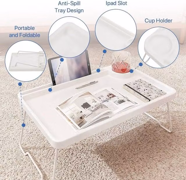 Kelvenix White Folding Bed Tray Table and Breakfast Lap Desk – 1