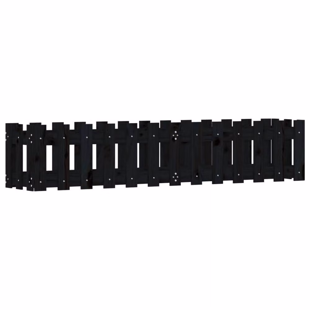 Berkfield Home Garden Raised Bed with Fence Design in Black Solid Wood Pine, W: 150 cm, D: 30 cm, H: 30 cm – 3