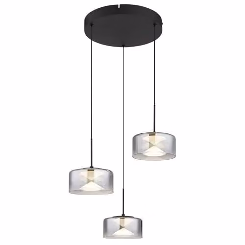Globo Lighting Modern LED Pendant Lamp with Smoky Transparent Glass and Black Metal, H 150 cm x W 40 cm