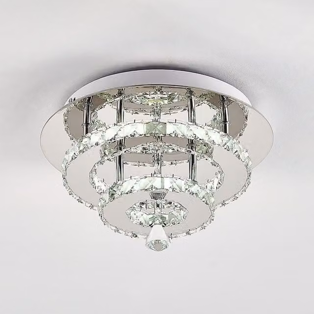 Living Star Modern Double Tier Crystal LED Ceiling Light in Chrome and Silver