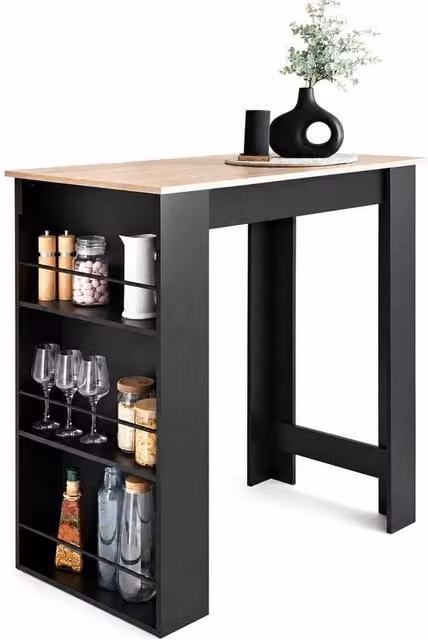 PAWNORA Modern Black Oak Wood Kitchen Island Dining Table