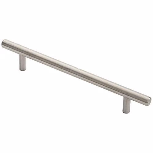 Loops Round T-Bar Pull Handle in Brushed Stainless Steel Silver, 178 x 10 mm with 128 mm Fixing Centres