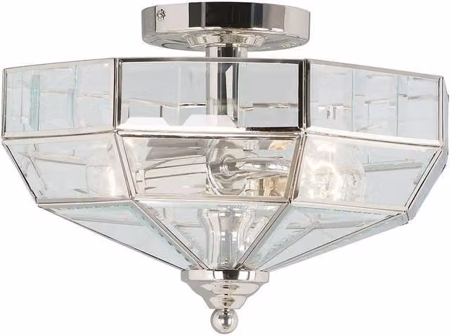 Netlighting Old Park 2 Light Semi Flush Ceiling Light in Grey and Silver with Transparent Glass
