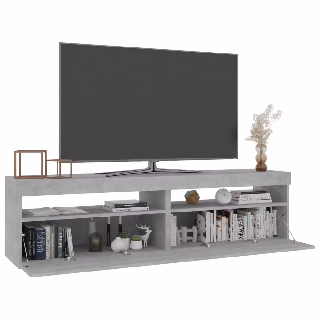 Berkfield Home Modern TV Cabinets with Integrated LED Lights, 2 Pieces, Concrete Grey, W/D/H: 75 x 35 x 40 cm – 3