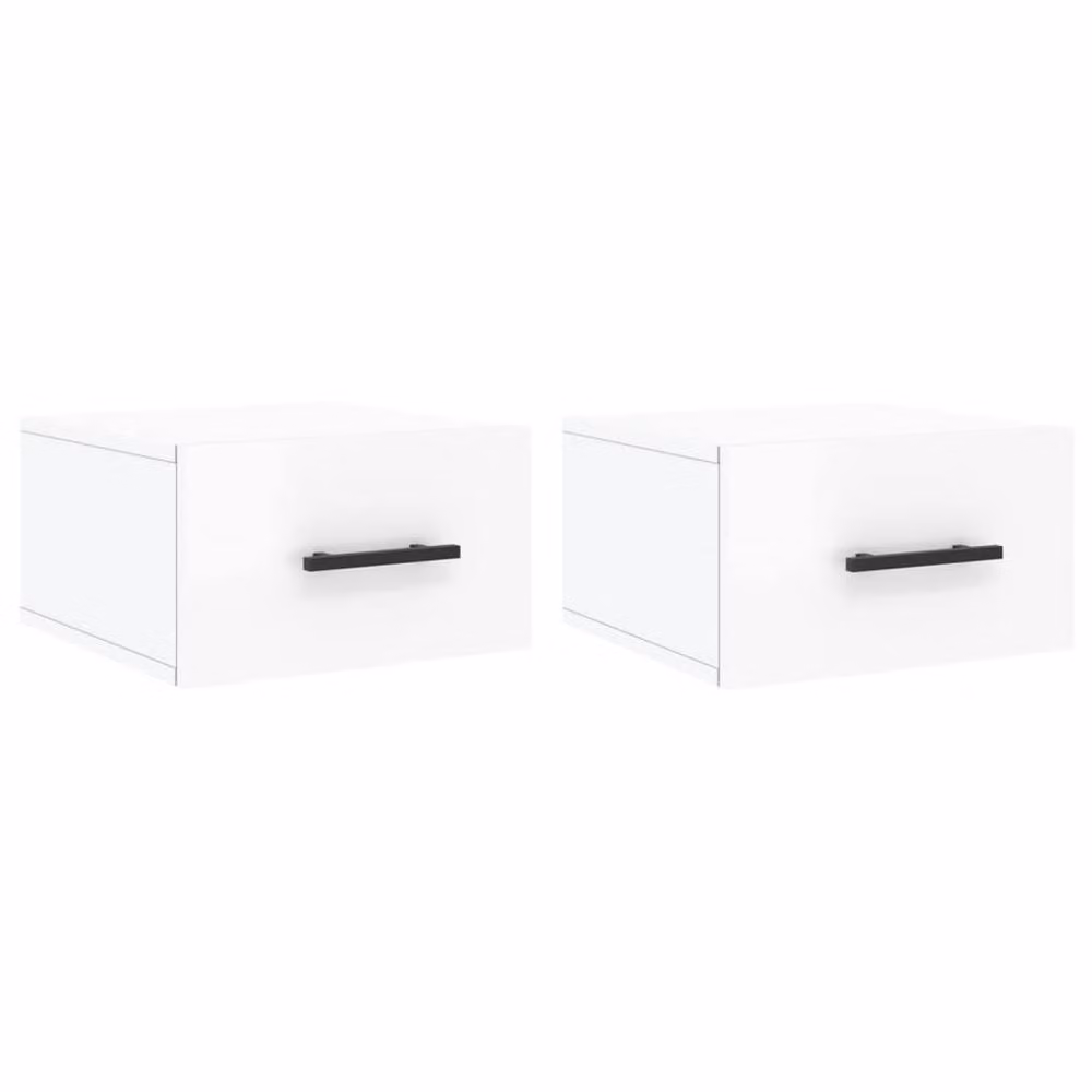 Berkfield Home Set of 2 Wall-mounted High Gloss White Bedside Cabinets W/D/H: 35 x 35 x 20 cm