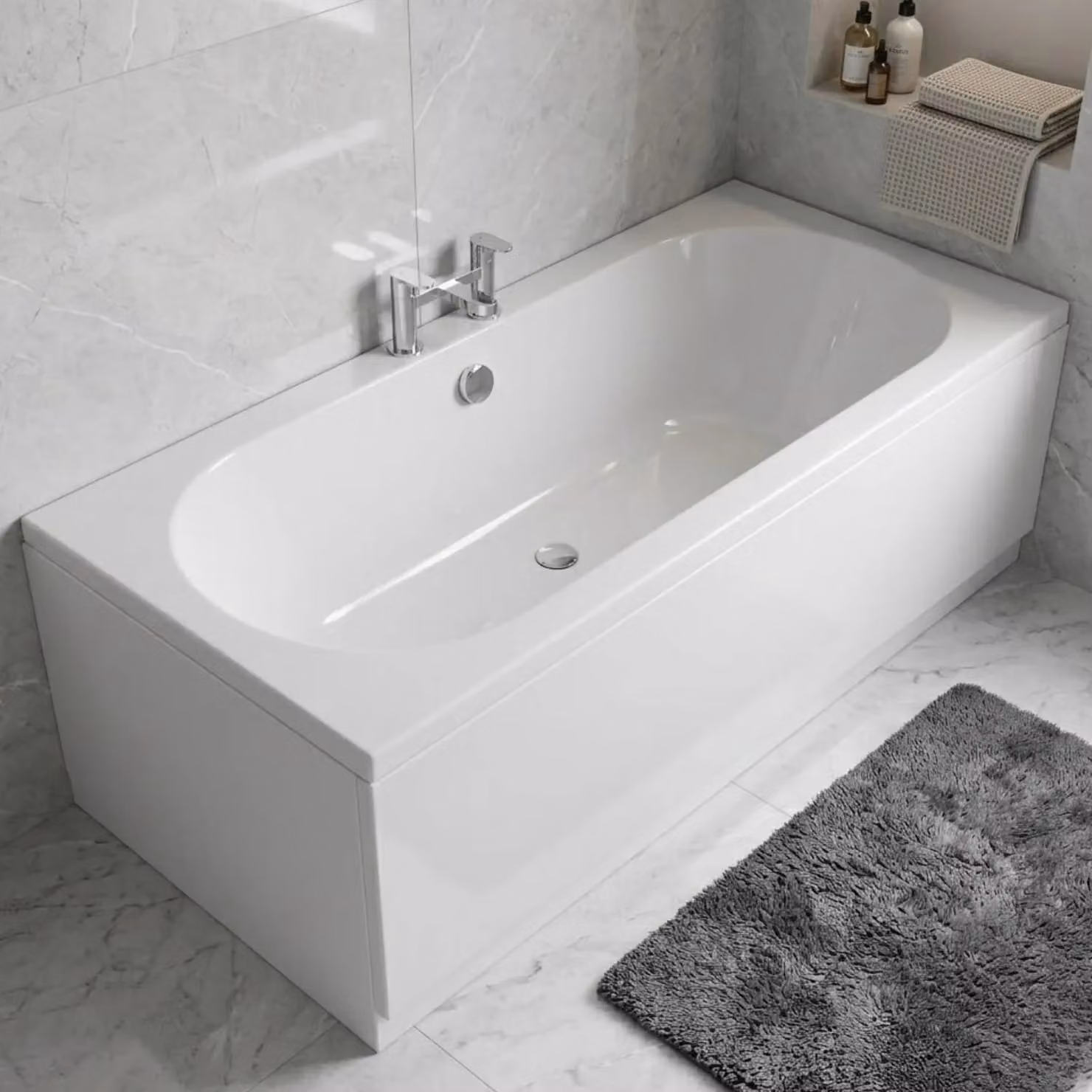 Balterley White Rectangular Acrylic Double Ended Straight Shower Bath with Leg Set, W: 1700 mm, D: 700 mm, H: 400 mm – 3