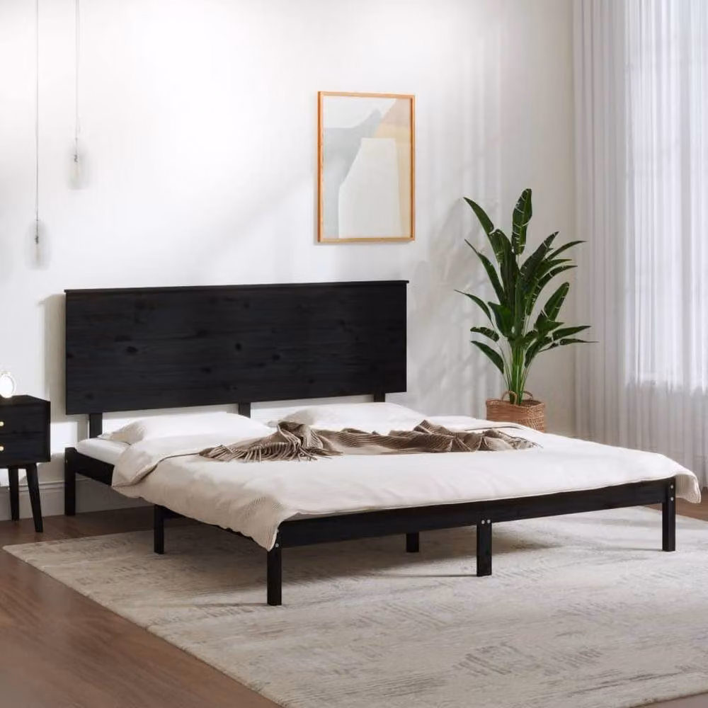 Berkfield Home Black Solid Wood Pine Bed Frame W/D/H: 200 x 200 x 31 cm – 2