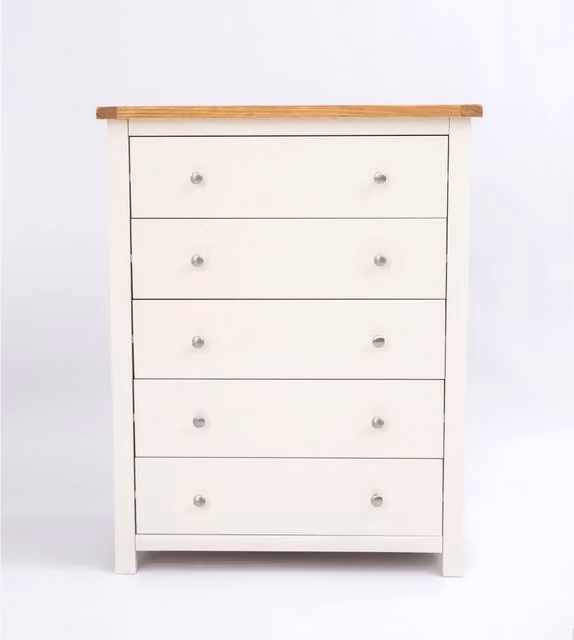 Cabinet Bits Maggiori 5 Drawer Chest of Drawers in White with Metal Accents