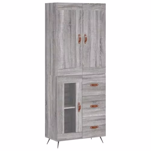 vidaXL Highboard in Grey Sonoma with Glass Doors and Drawers, W/D/H: 69.5 x 34 x 180 cm – 1