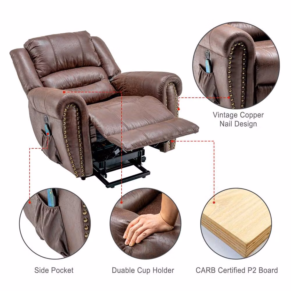 Merax Oversized Power Lift Riser Recliner Armchair with Massage and Heat in Brown – 10