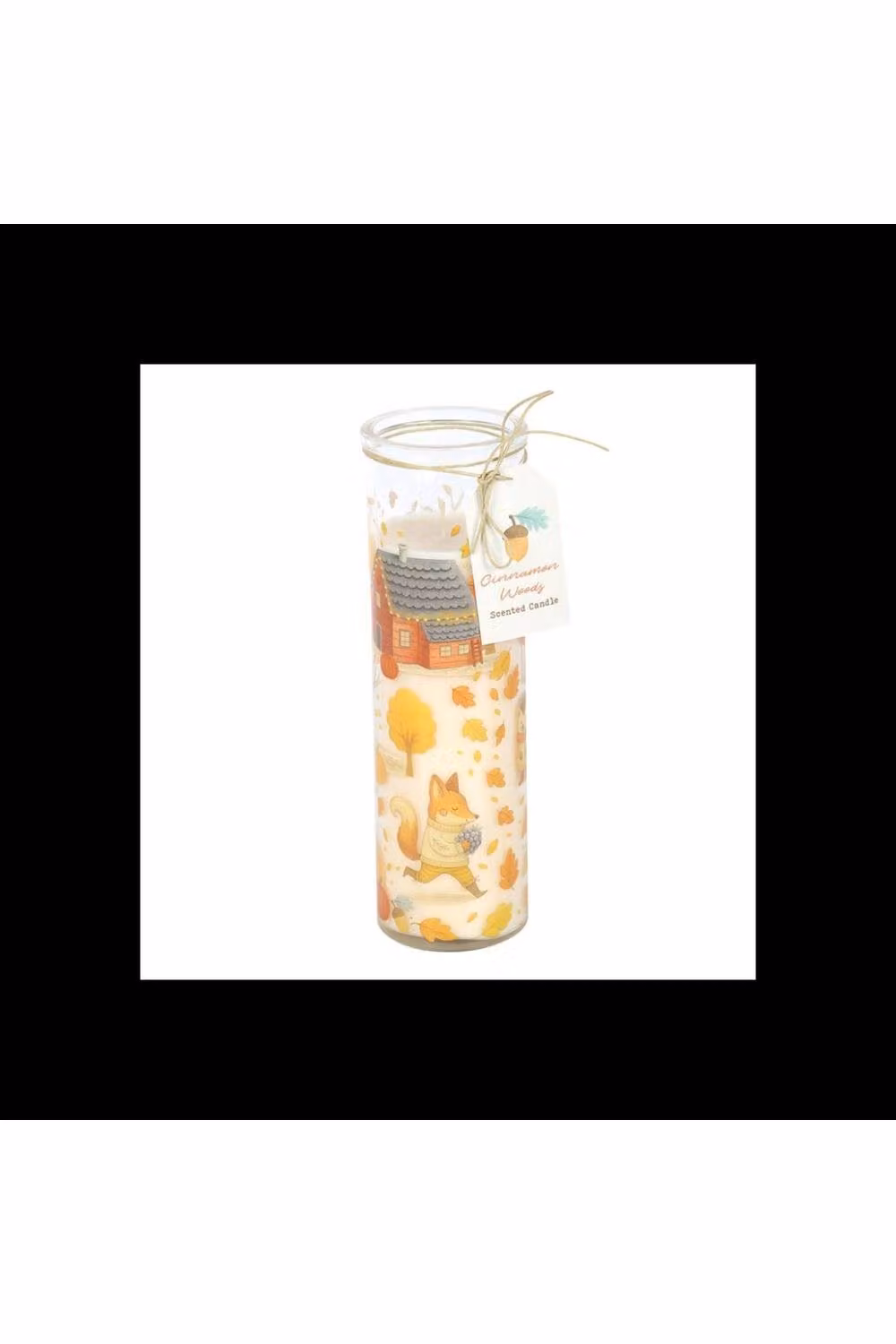 KDMD Cinnamon Woods Scented Glass Tube Candle with Fall Print in Yellow, 55 Hour Burn Time – 2