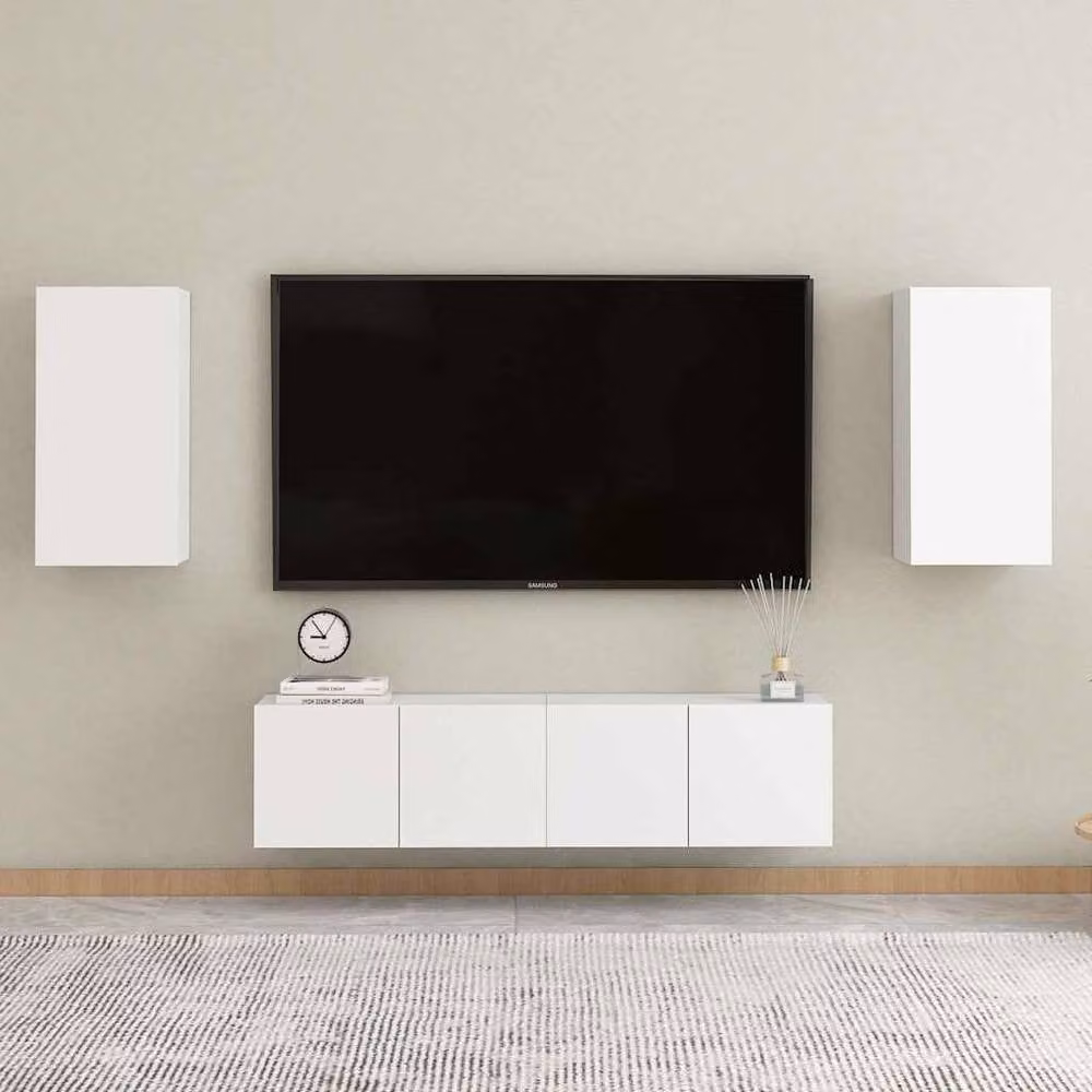 Berkfield Home Set of 2 White Minimalist TV Cabinets in Matt Engineered Wood, W/D/H: 30.5 x 30 x 60 cm – 3