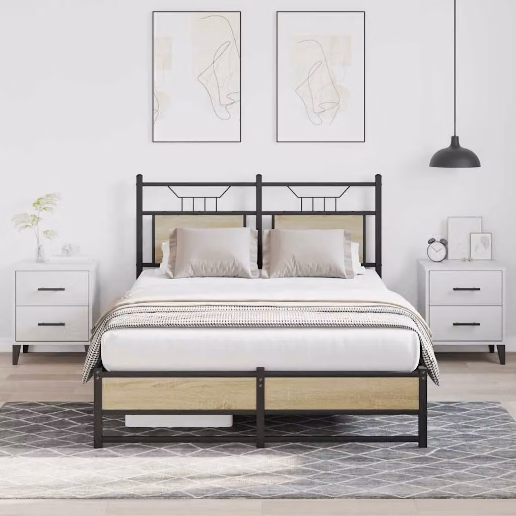 Berkfield Home Sonoma Oak Small Double Bed Frame in Brown, W/D/H: 120 x 190 cm – 3