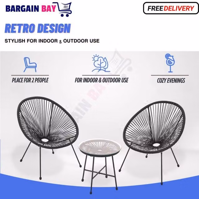 FLAVORA Black Egg Style Retro Chair Set of 2 with Metal Frame