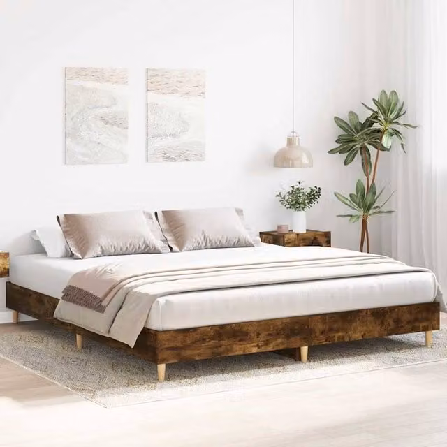 Berkfield Home Durable Super King Bed Frame in Smoked Oak Brown, W/D/H: 180 x 203 x 183 cm