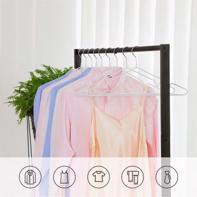 SONGMICS 20 Pack Non-Slip Metal Wire Hangers in White with Space-Saving Notches and Contoured Shoulders