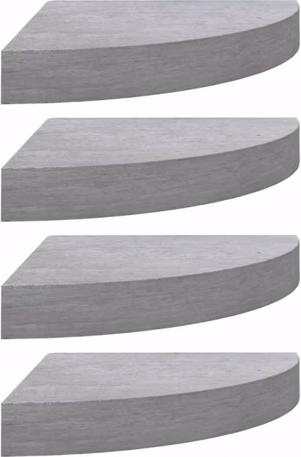 Berkfield Home Wall Mounted Corner Shelves, 4 Piece Set, Concrete Grey MDF and Metal, W/D/H: 25 x 25 x 3.8 cm