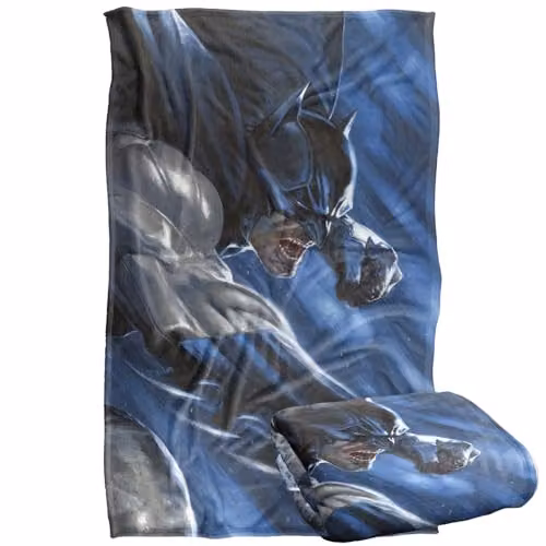 Warner Bros. Batman Throwing Fists Super Soft Silky Touch Fleece Throw Blanket, Multicolour, W: 91.44 cm x D: 147 cm