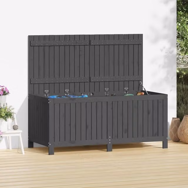Berkfield Home Garden Grey Solid Wood Pine Storage Box W/D/H: 147 x 68 x 64 cm – 1