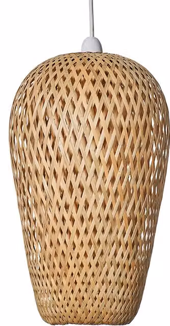 ValueLights Malay Natural Bamboo and Rattan Boho Pendant Ceiling Light in Yellow and Beige
