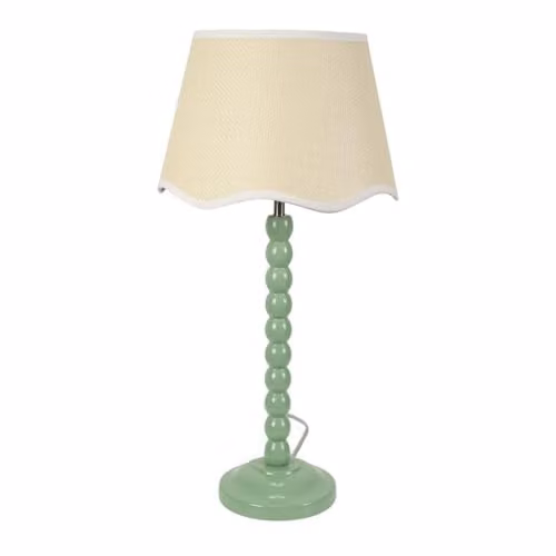 ValueLights Sage Green Bobbin Stem Table Lamp with White Scallop Fabric Shade and Included LED Bulb