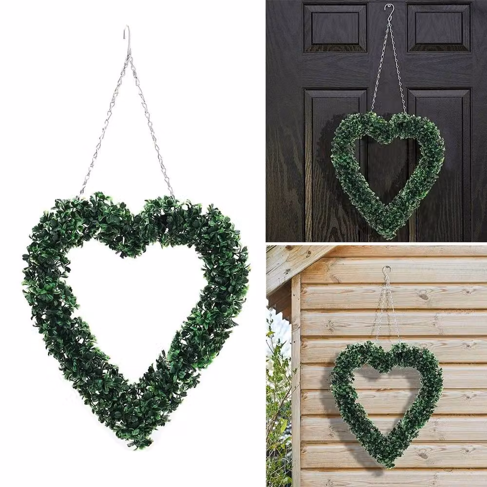 NESTLUNE Artificial Green Boxwood Topiary Heart Hanging Wreath, W/D/H: 100 x 15 x 15 cm – 4