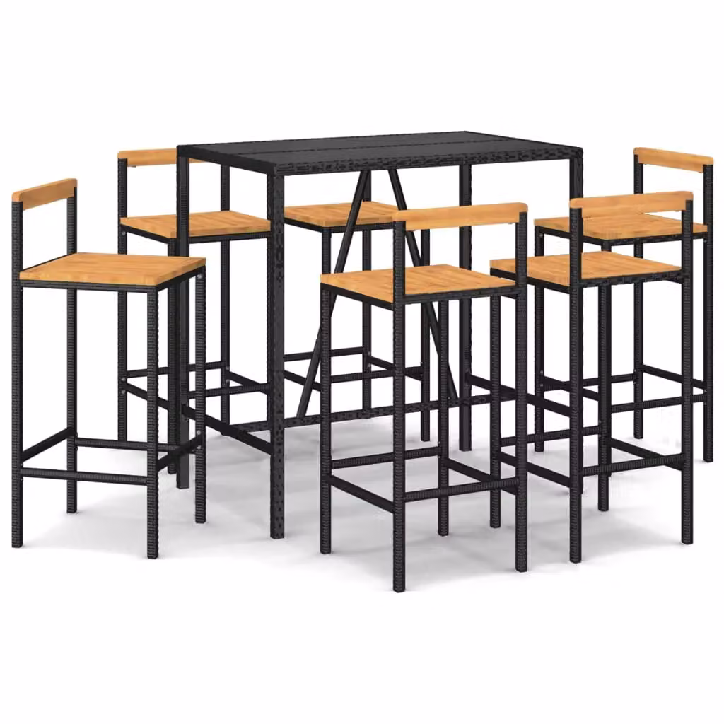 Berkfield Home 7 Piece Garden Bar Set in Black Poly Rattan and Solid Wood Acacia – 2