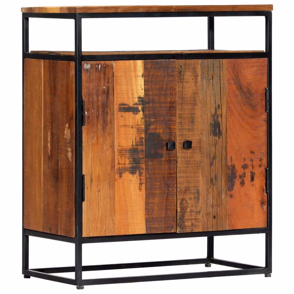 Berkfield Home Industrial Side Cabinet in Brown with Solid Reclaimed Wood and Steel, W/D/H: 60 x 35 x 76 cm – 2