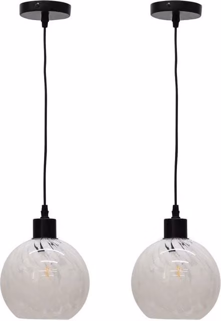 First Choice Lighting Confetti Set of 2 Glass Sphere Pendant Lights in White and Black