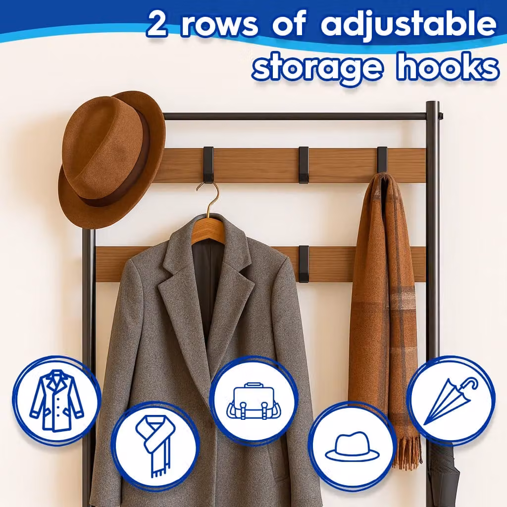 Harbour Housewares Industrial Hall Tree with Shoe Storage Bench and Coat Rack in Brown – 4