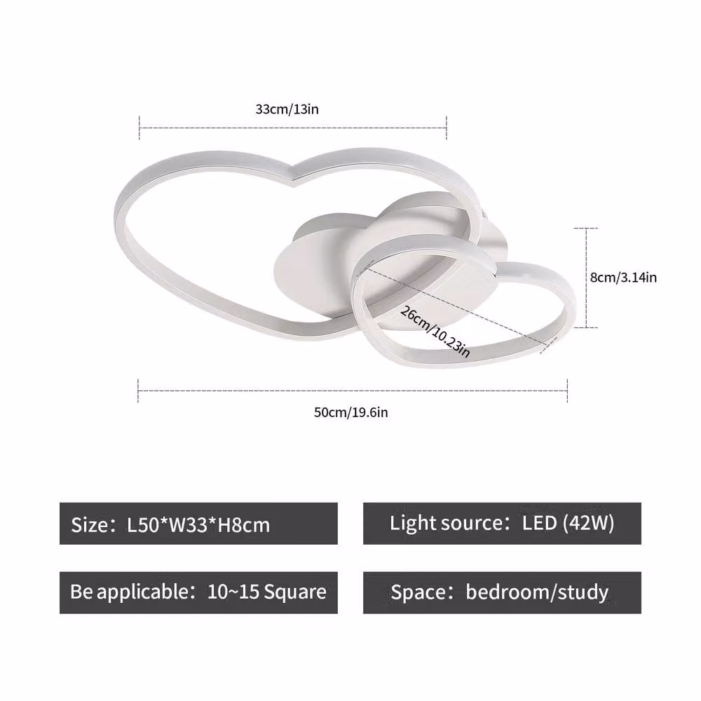 Goeco Modern Three Heart LED Ceiling Light, Dimmable with Remote Control, White – 2