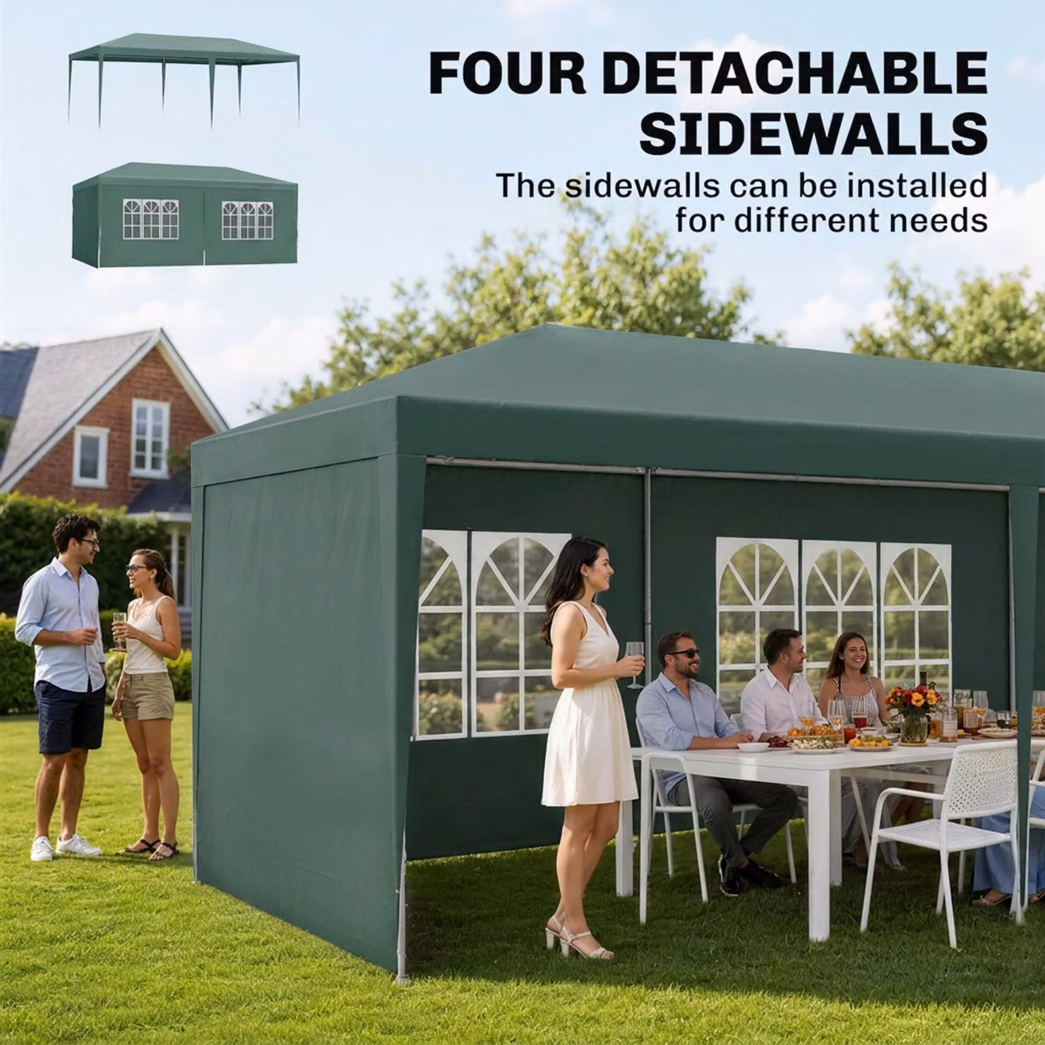 Outsunny Green Party Tent Gazebo Marquee with Windows and Side Panels, W: 6 m, D: 3 m, H: 2.55 m – 3