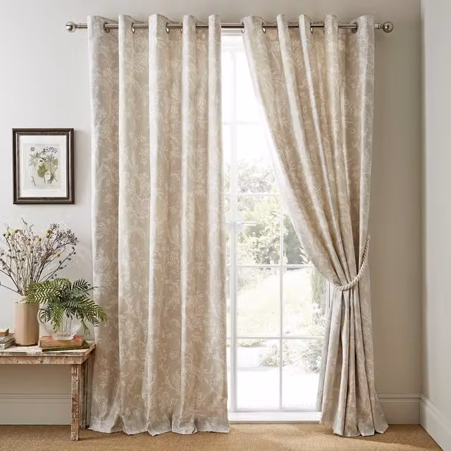 Laura Ashley Lloyd Ready Made Eyelet Curtains in Dove Grey Floral Cotton