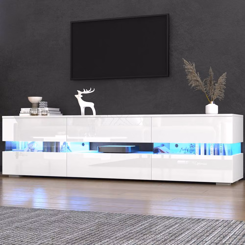 Rolipo Modern White High Gloss LED TV Stand 160cm – 4