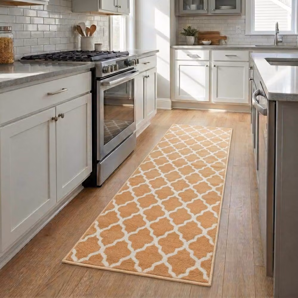 Bravich LTD Modern Trellis Hallway Runner Rug, Non-Slip Low Pile Polypropylene Carpet in Light Beige, W: 60 cm, L: 360 cm – 1