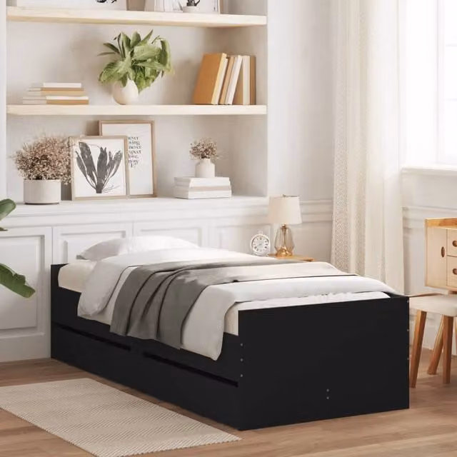 Berkfield Home Modern Small Single Bed Frame with Drawers, Black, W: 75 cm, L: 190 cm – 1