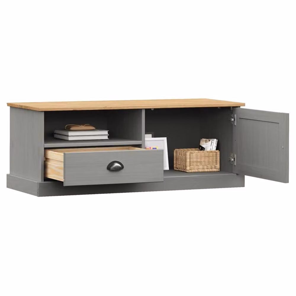 Berkfield Home VIGO Grey Rustic Solid Wood Pine TV Cabinet W/D/H: 106 x 40 x 40 cm – 3