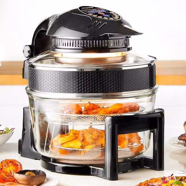 Emperial Digital Halogen Oven Air Fryer with Accessories and Glass Bowl, Black