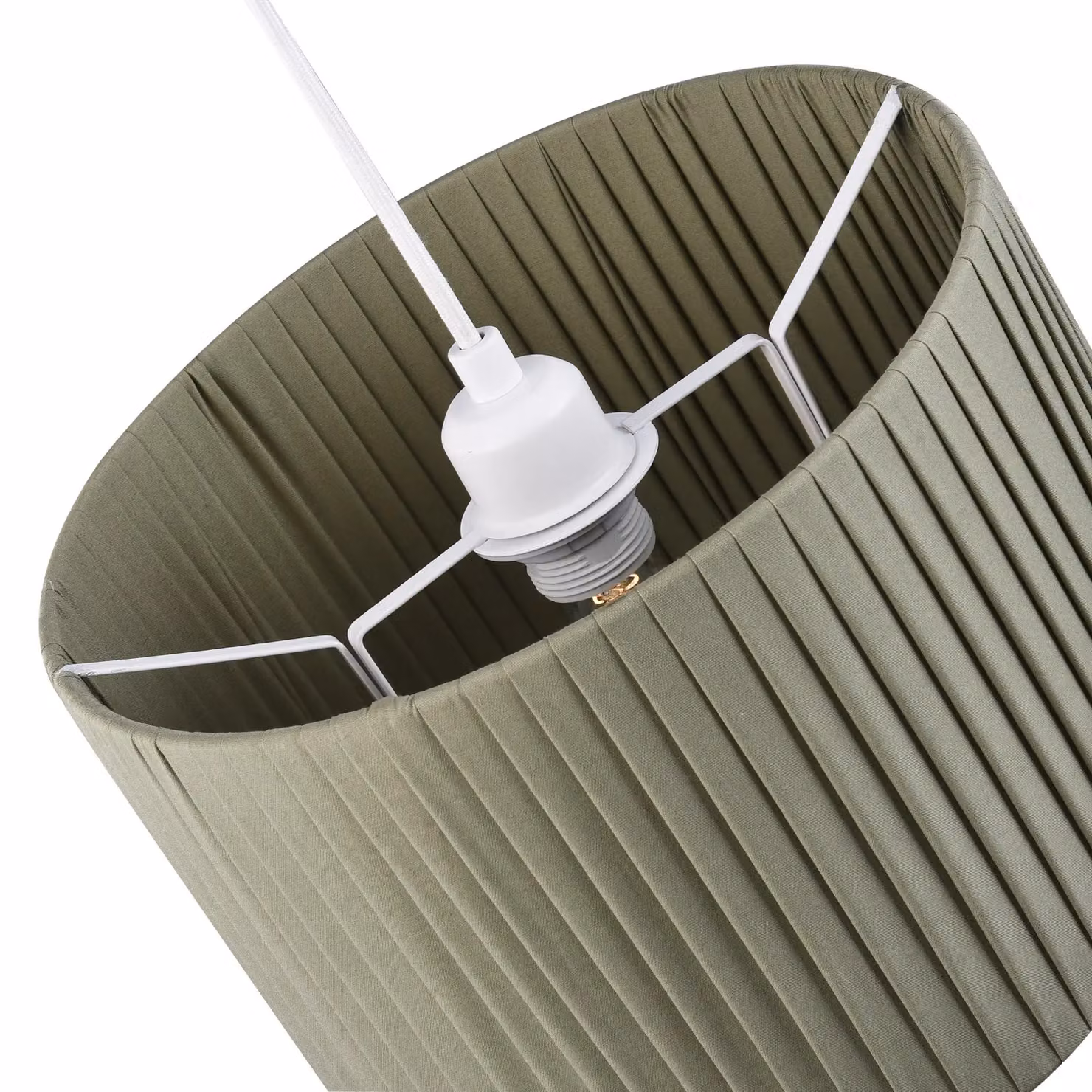 Happy Homewares Contemporary Designer Double Pleated Cotton Fabric Drum Lamp Shade in Green, Diameter: 30.48 cm – 2