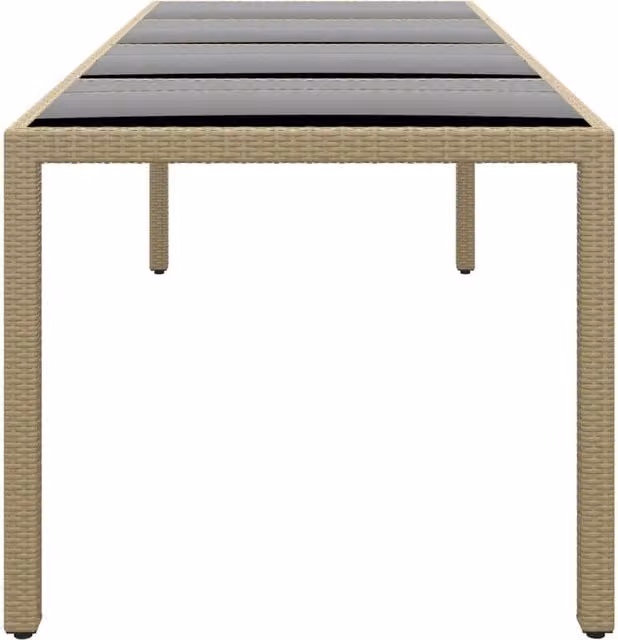 Berkfield Home Rectangular Garden Table with Glass Top in Beige Poly Rattan