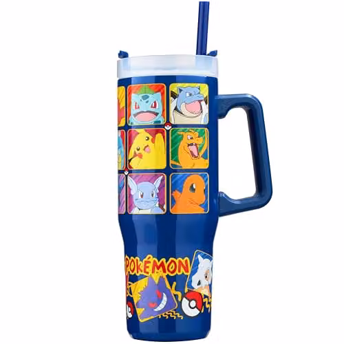 Pokemon Insulated Stainless Steel Water Bottle with Straw and Handle, 920ml, Multicolour