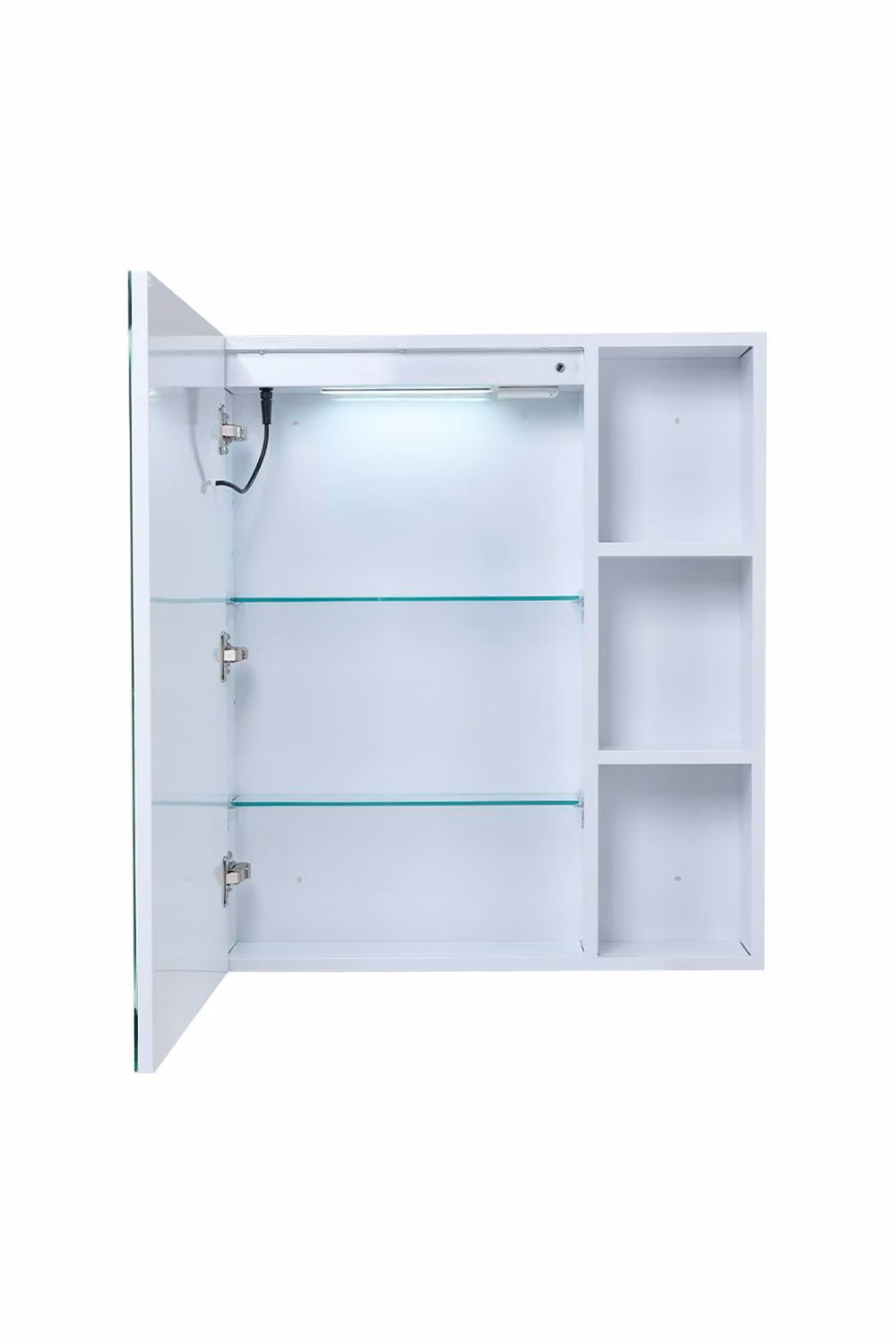 Living and Home Wall-Mounted Modern Glossy White LED Bathroom Mirror Cabinet with Sensor Switch and Internal Shelves – 3
