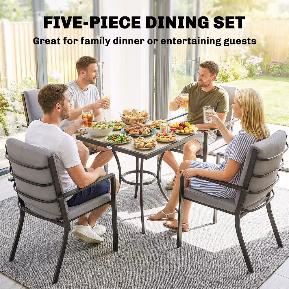 Outsunny 5 Piece Outdoor Dining Set with Cushions in Grey, W/D: 80 x 80 cm – 4