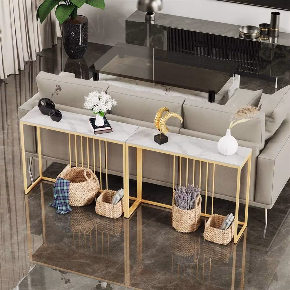 KORVIXA White Ceramic and Metal Console Table for Entryways and Hallways – 4