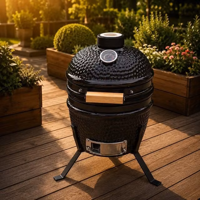 Alivio Ceramic Kamado Charcoal BBQ Grill and Smoker with Thermometer, Black